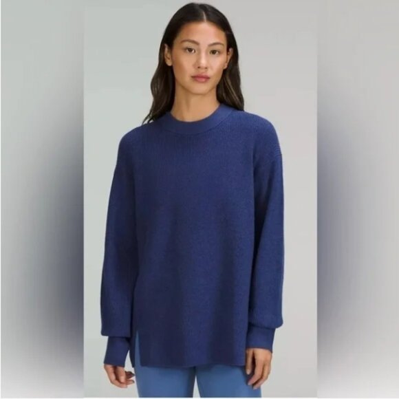 NWT Lululemon Merino Wool-Blend Ribbed Crewneck Sweater Heathered Psychic Size 8 - Picture 1 of 6